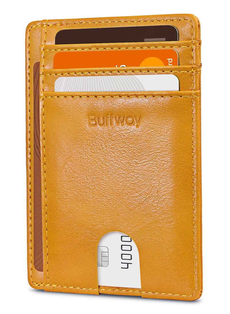 Buffway محفظة جلدية رفيعة وعصرية لحجب RFID للرجال والنساء - أصفر ألاسكا - Image 1